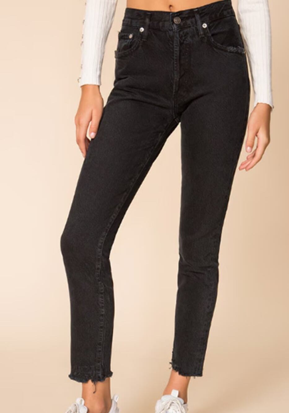 AGOLDE Jamie High Rise Skinny Jeans 26 Black Distressed